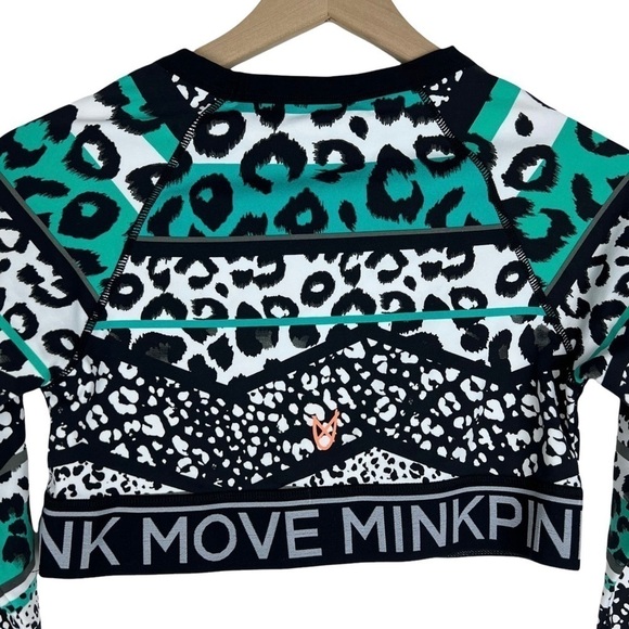 MINKPINK MOVE Crop Top Workout Fierce 3/4 Sleeve Leopard Anti-Wicking Medium - Picture 5 of 10